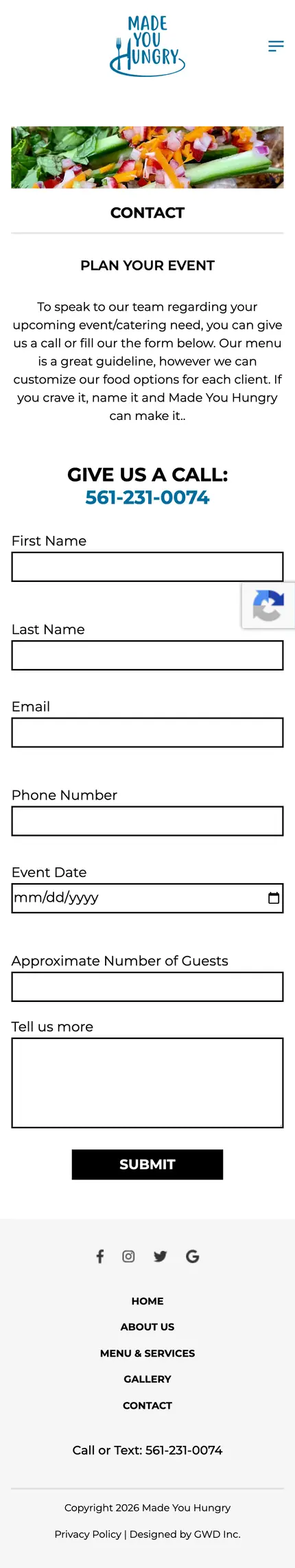Full-page screenshot of the old WordPress Contact → Plan Your Event page