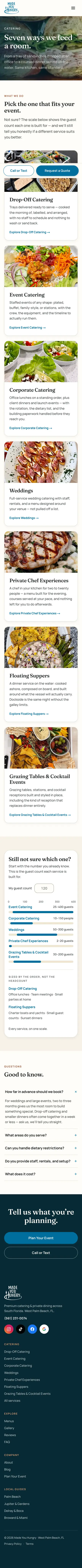 Full-page screenshot of the rebuilt Menu & Services → Catering page